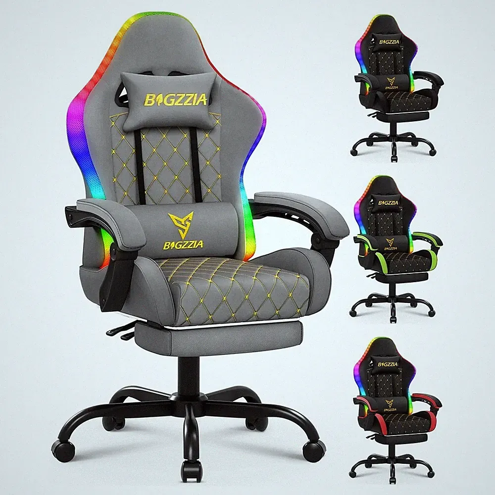Bigzzia RGB Gaming Chair Leather Racing Office Executive Recliner with Leg Rest✨