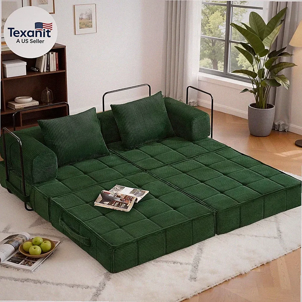 Folding Convertible Sofa Bed, Corduroy Upholstered Boneless Couch, Small Section