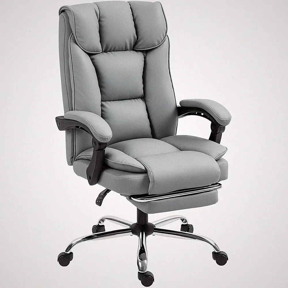 HOMCOM Pet-Friendly Leather Recliner Computer Chair with Footrest, Grey