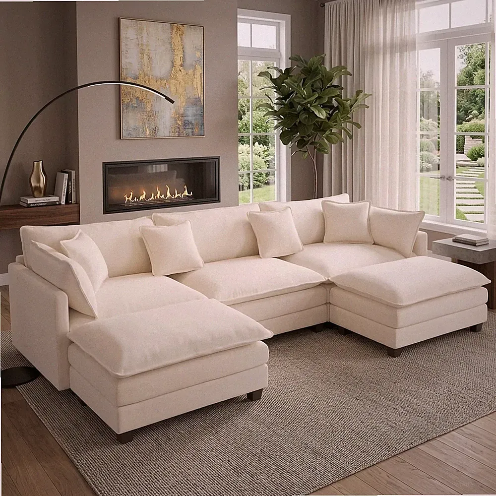 Modern Cloud Sectional Sofa L Shape Modular Couch w/Ottoman Deep Seat 4 Sofa.