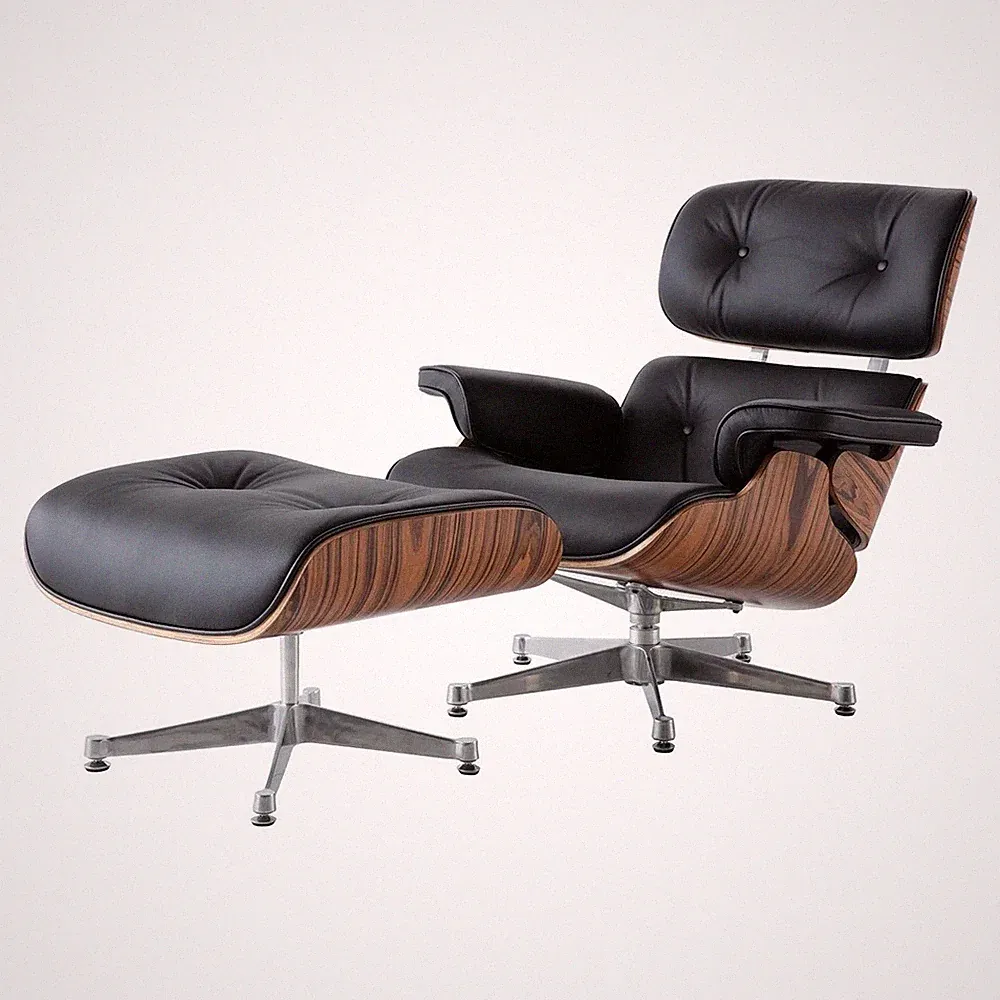 New Listing Eames Lounge Chair And Ottoman black Rosewood silver base Geniuine Leather chair