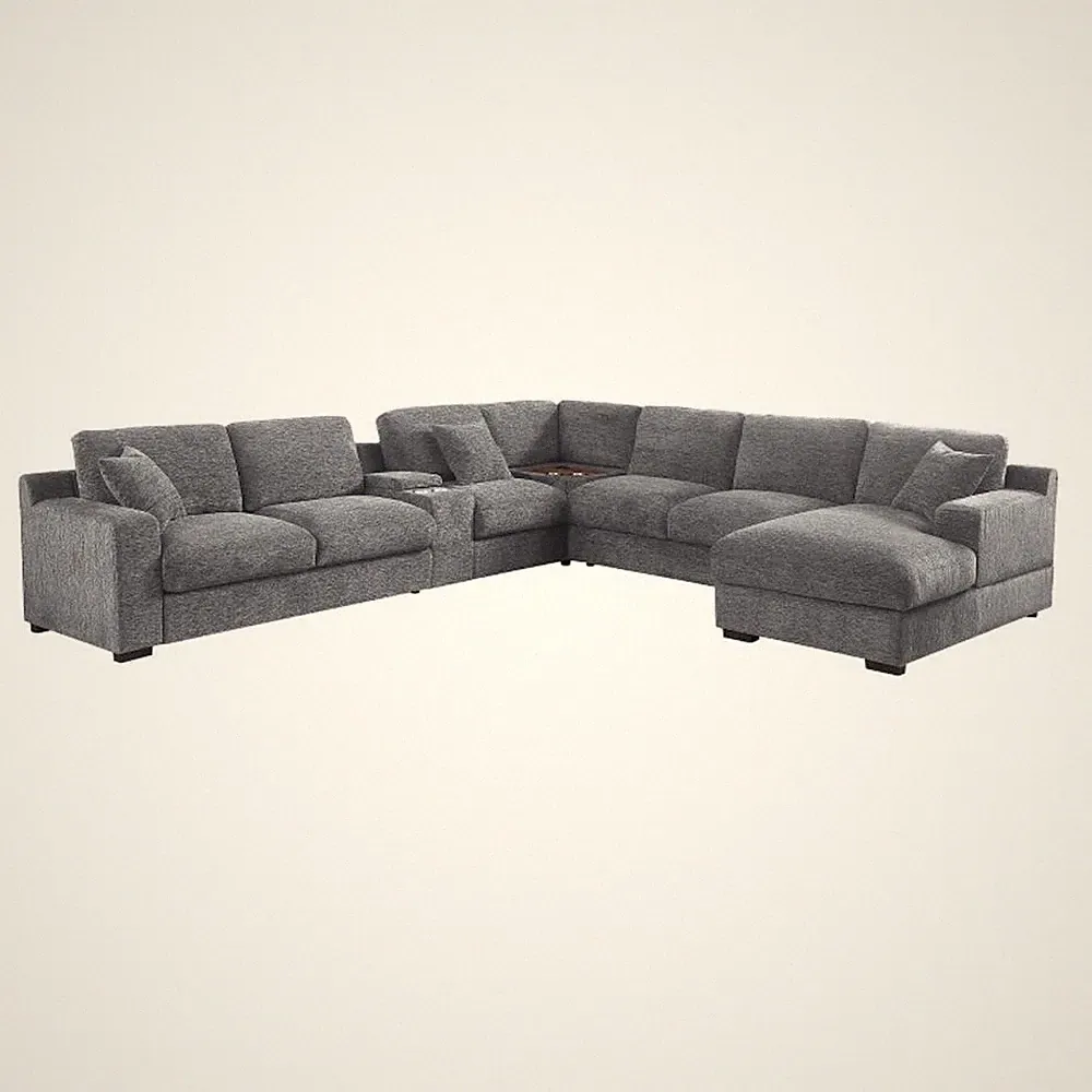 Pemberly Row Light Gray Sectional Right-Facing Chaise Cupholders Charging Ports