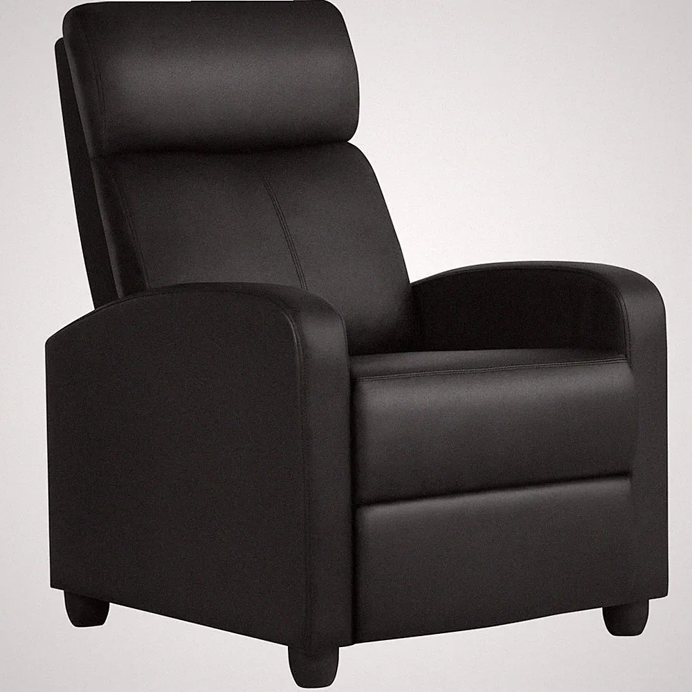 Upholstered Reclining Sofa Chair Faux Leather Push Back Theater Recliner Black
